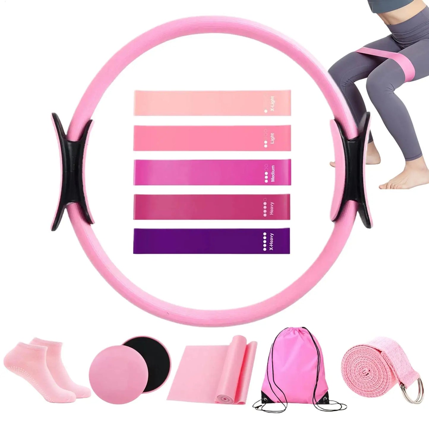 Pilates Kit 12 Pieces Portable Yoga Exercise Gear Pilates Equipment Set for Beginners Women Family Friends Enthusiasts Home